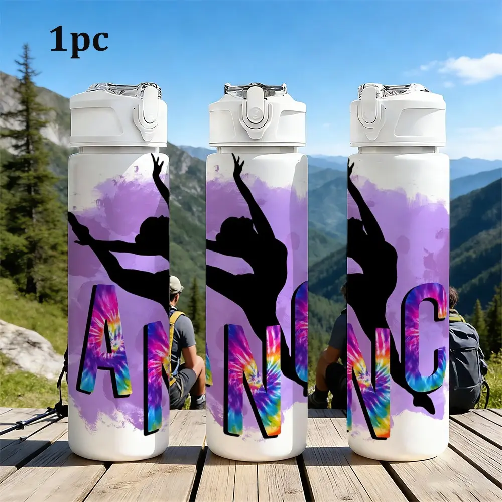 Leak-Proof Dance Typography Dancer Silhouette Design, 750ML Polypropylene Material, with Straw & Pop-Up Lid, Perfect for Gym & Outdoors, Water Bottles, Aesthetic