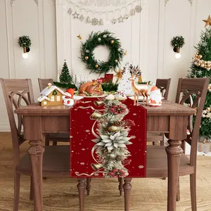 1 Piece, Christmas Theme Table Runner, Holiday Pine Tree Pattern, Polyester, Home Table Decorations, Restaurant Tabletop Decorations, Room Decorations, Holiday Party Decorations