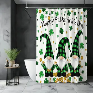 St. Patrick's Day Shower Curtain, Four-Leaf Clovers & Coins, Cheerful Leprechauns, Vibrant Bathroom Decor