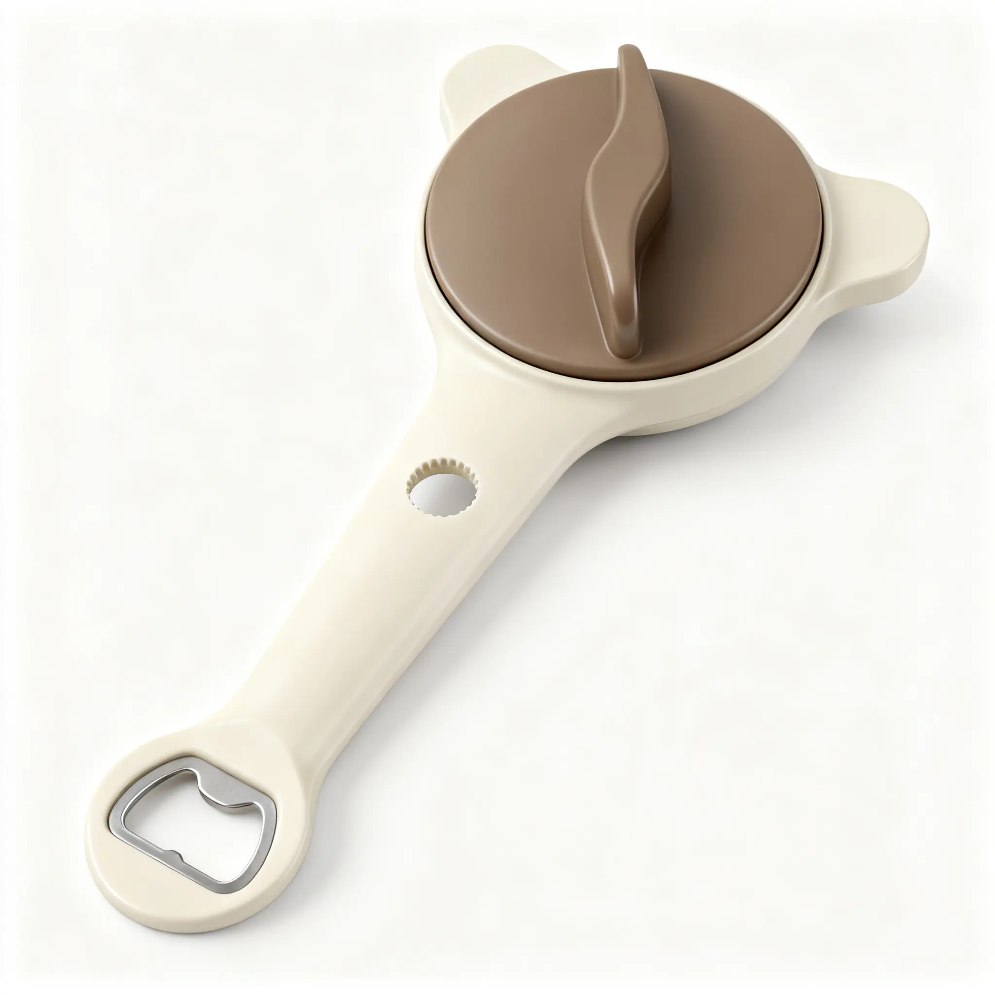 Adjustable 4-in-1 Stainless Steel Jar & Bottle Lid Opener, Labor-Saving Lid Remover Designed for Elderly and Users with Weak Grip, Works for Beer Bottles, Sauce Jars and All Canned Food, Brown