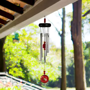 20" Long Wooden Top Geode Wind Chime with Red Gem