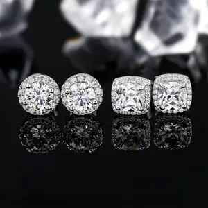 2 Paris Halo Cubic Zirconia Stud Earrings Round Square Diamonque Stud Earrings Set for Women Men Luxury Jewelry Studearrings with Gift Box