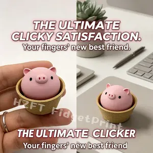 3D Printed Piggy Press Toy - Mechanical Stress Relief Desk Ornament, Cute Piglet Fidget for Office & Home, Tactile Sensory Desk Pet, Creative Workspace Decoration Gift