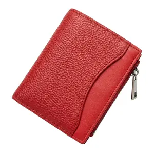 Women’s Genuine Leather Small Wallet – RFID Blocking Bifold Slim Wallet with Metal Snap, Zipper Coin Pocket, 8 Card Slots, Cash Compartment – Red Compact Purse