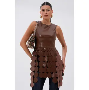 LIGHTS FLASHING FAUX LEATHER TOP