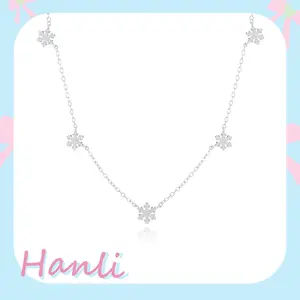 HANLI Silver Necklace for Women 14K Silver Plated Dainty Snowflake Necklace Simple Jewelry Everyday