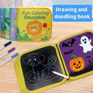 Reusable Halloween Drawing Set for Kids, Dinosaur & Space Themes, Waterproof Magic Sketchbook with Watercolor Pens, Creative Art Kit