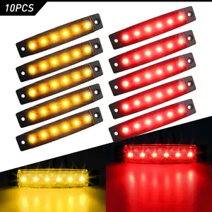 AUTOONE 10x Marker Lights 6-LED Side Trailer Truck Clearance Amber Light Red Waterproof
