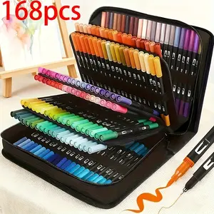 12/24/60/120/168 Color Dual-Ended Art Pens Set, Art Drawing Supplies, Ideal for Adult Coloring Books, Christmas Cards, Notes, Carving, Calligraphy, Diaries, Art Markers Set
