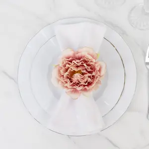 4-Pack Napkin Rings with Silk Peony Flower – Pink Floral Napkin Holders for Dinner Table Settings & Décor