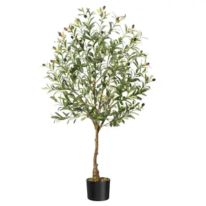 4/6/7ft Faux Olive Tree Artificial Indoor, Tall Fake Potted Olive Tree with Moss & Realistic Trunks, Adjustable Branches & Fruits for Home Decor