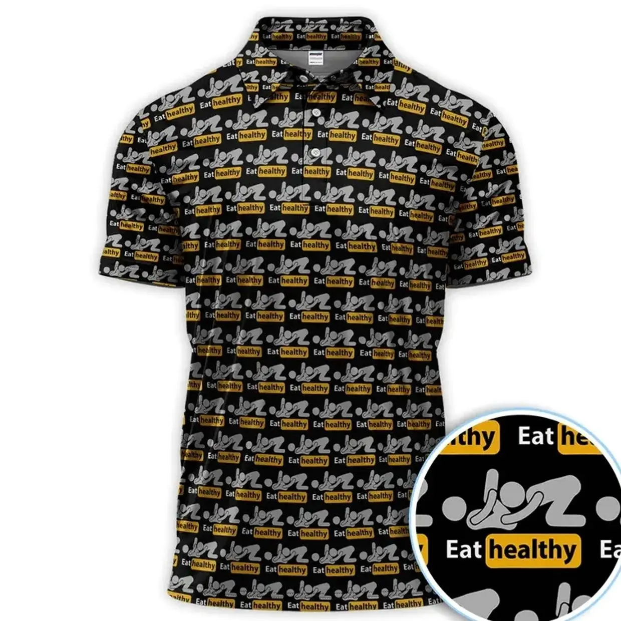 Eat Healthy Crazy Modern Lifestyle Pattern Men's Bogey Bros Golf Polo Shirt Masters Golf Tennis Polo Tops Masters Tournament Shirt 2026 GPA Championship Performance Outdoors Sport Shirt, Ideal Gift for Golfers