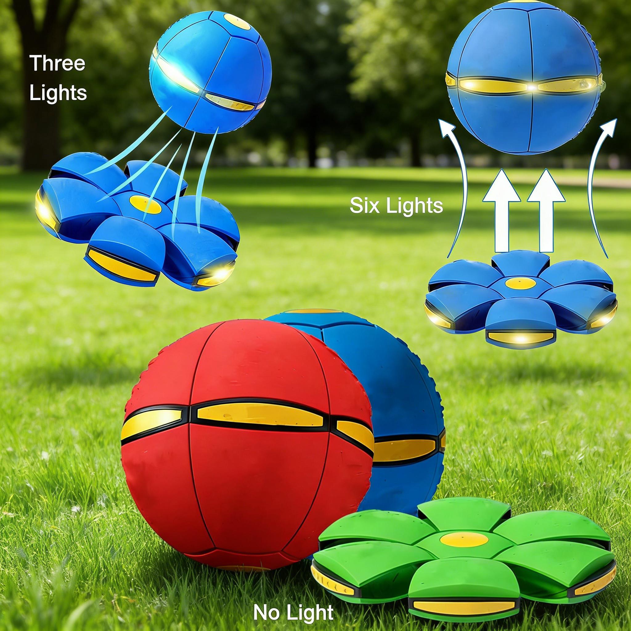 Magic UFO Deformable Flying Saucer Ball, 2-in-1 LED Light Up Throw Catch Ball, Portable Outdoor Garden Beach Toy, Interactive Pet Dog Toy, Fun Sports Game for Kids, Family, Backyard, Camping, Birthday Gift