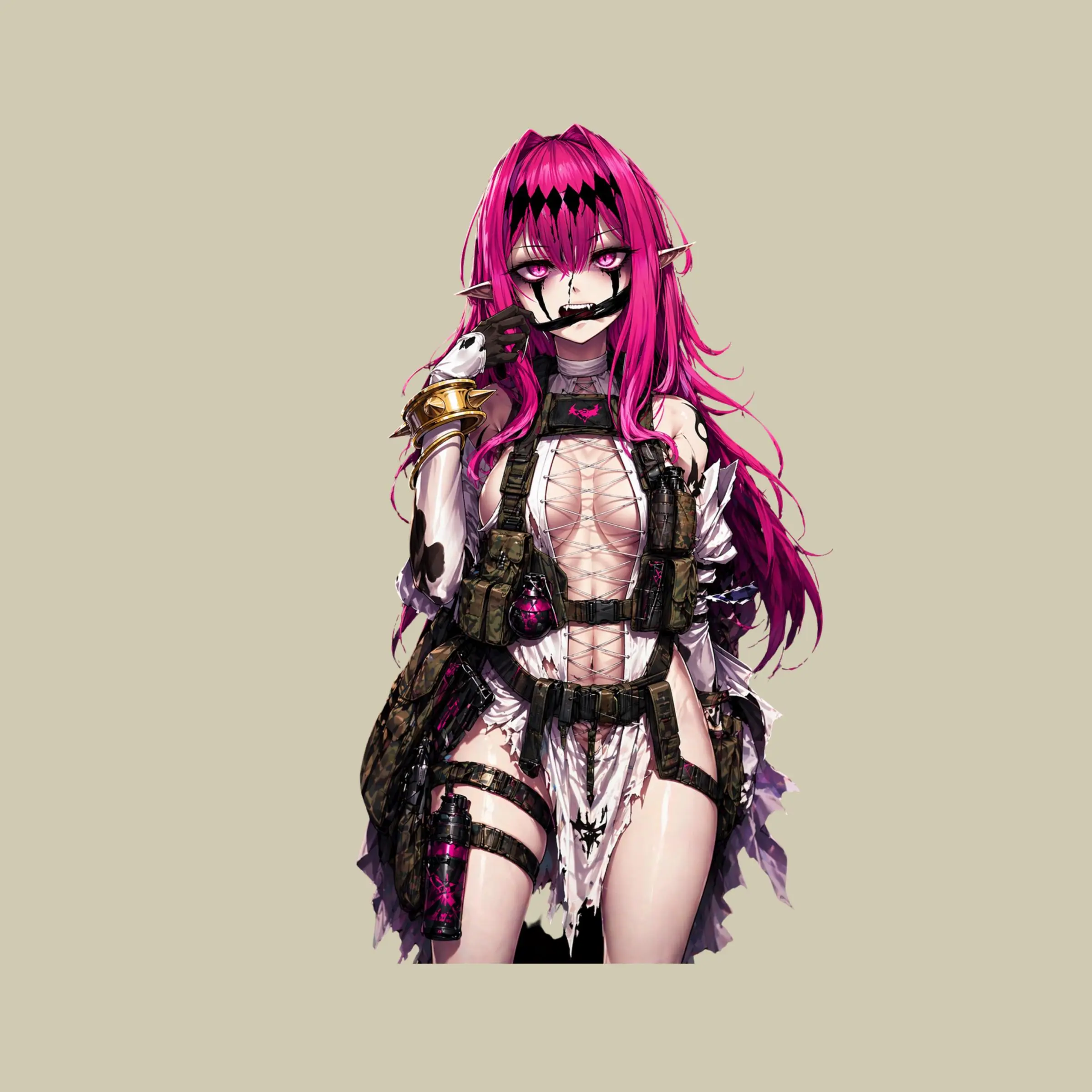 Pink Demon Tactical Girl Sticker, Gothic Anime Woman Decal, Waterproof Vinyl Laptop Car Gift Art