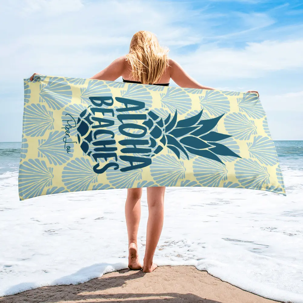 Aloha Beaches Premium Cotton Blend Rectangular Beach Towel - Large Size (36in × 72in × 0.28in), Highly Absorbent, Cozy Vibrant All-Over Sublimation Print, Unisex Bath Towel, Water Absorbent