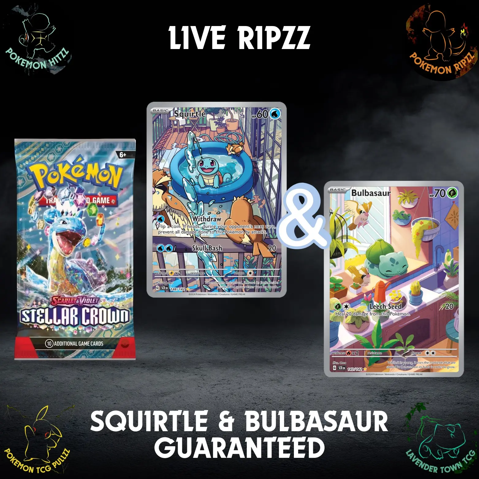 Squirtle and Bulbasaur Stellar Crown Booster Packs