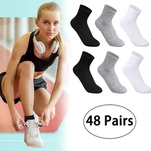 Athletic Moisture Wicking Crew Casual Sports Socks 48 Pairs Men Quarter Ankle Knit Fabric Solid Color Comfortable for Sports & Casual Wear