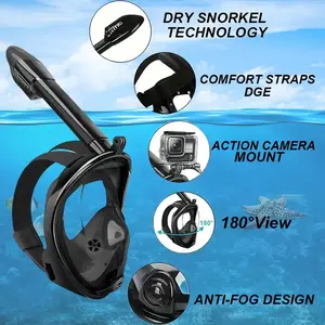 Full Face Sn Snorkel Mask for Adults & Youth, Snorkeling Gear, 180° Panoramic View, Dry Top Breathing System, Foldable Diving Mask with Camera Mount, Anti-Leak & Anti-Fog Design