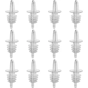 Plastic Liquor Bottle Pourers Black- 12 Pack Classic Bottle Pourers for Alcohol, Leak-Proof, Dishwasher-Safe Pour Spouts for Liquor Bottles (Clear)