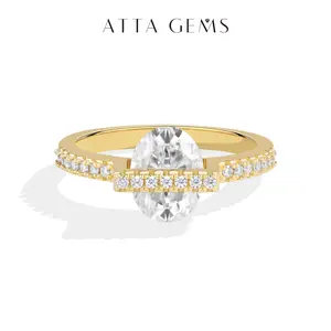ATTAGEMS Unique Design 2CT Oval Cut Lab-Created Moissanite Ring for Women 925 Sterling Silver Ring Party Holiday Gift Fashionable Statement Anniversary Fine Jewelry R417