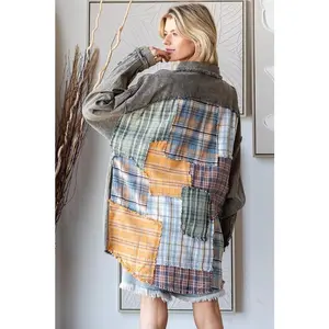 Plaid Patchwork Denim Shacket