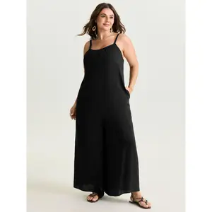 BLOOMCHIC Plus Size Backless Inclusive Flowy Fit Plain Jumpsuit [M-6X]2026 Summer Vibes Swimweek
