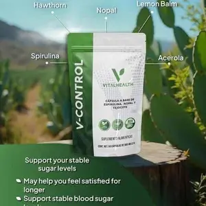 VitalHealth V-Control VitalHealth - Natural Nutritional Supplement for Daily Balance with Nopal Spirulina Hawthorn Lemon Balm & Acerola