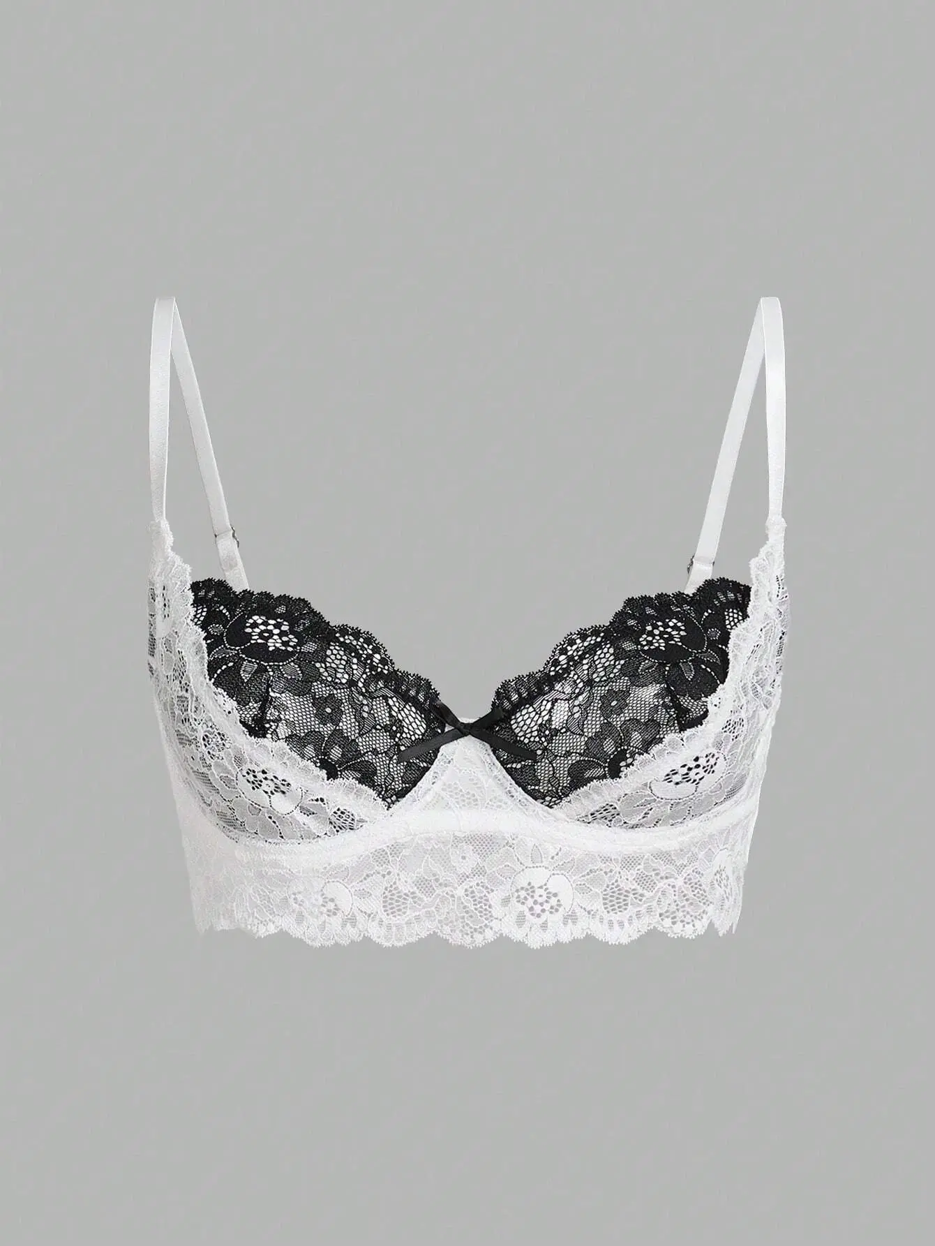 BOSSIE Color Block Double Layer Lace Cup Bow Decor Sexy Lingerie Bralette Wireless Push Up Strappy Women's Intimate Apparel Date Night