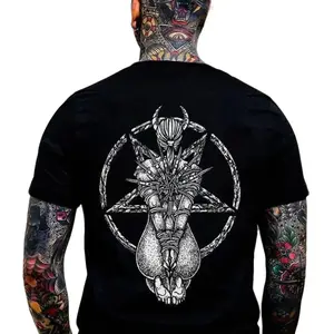 Goat Skull Pentagram T-Shirt – Occult Graphic Tee, Vintage Retro Y2K Streetwear, Aesthetic Tattoo Style Outfit for Men