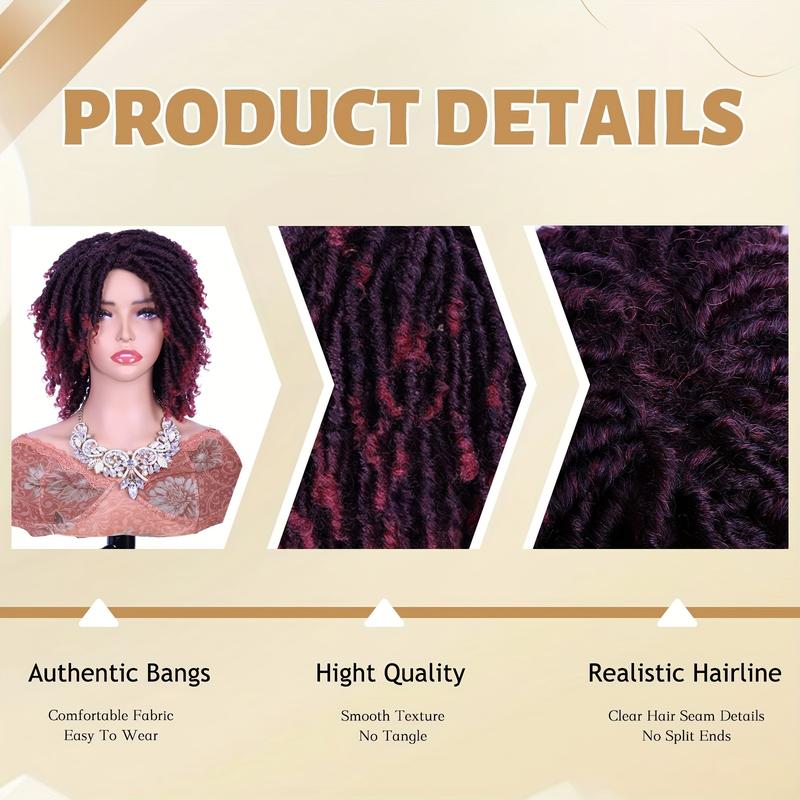 Dreadlock Wig Short Twist Burgundy Wig For Black Women And Afro Curly Synthetic Dreads Wig Ombre Burgundy Side Part Wig Afro Bomb Curly Wig Twist Out Wig Kinky Synthetic Full Wigs For Black Women Christmas Cosplay Wigs