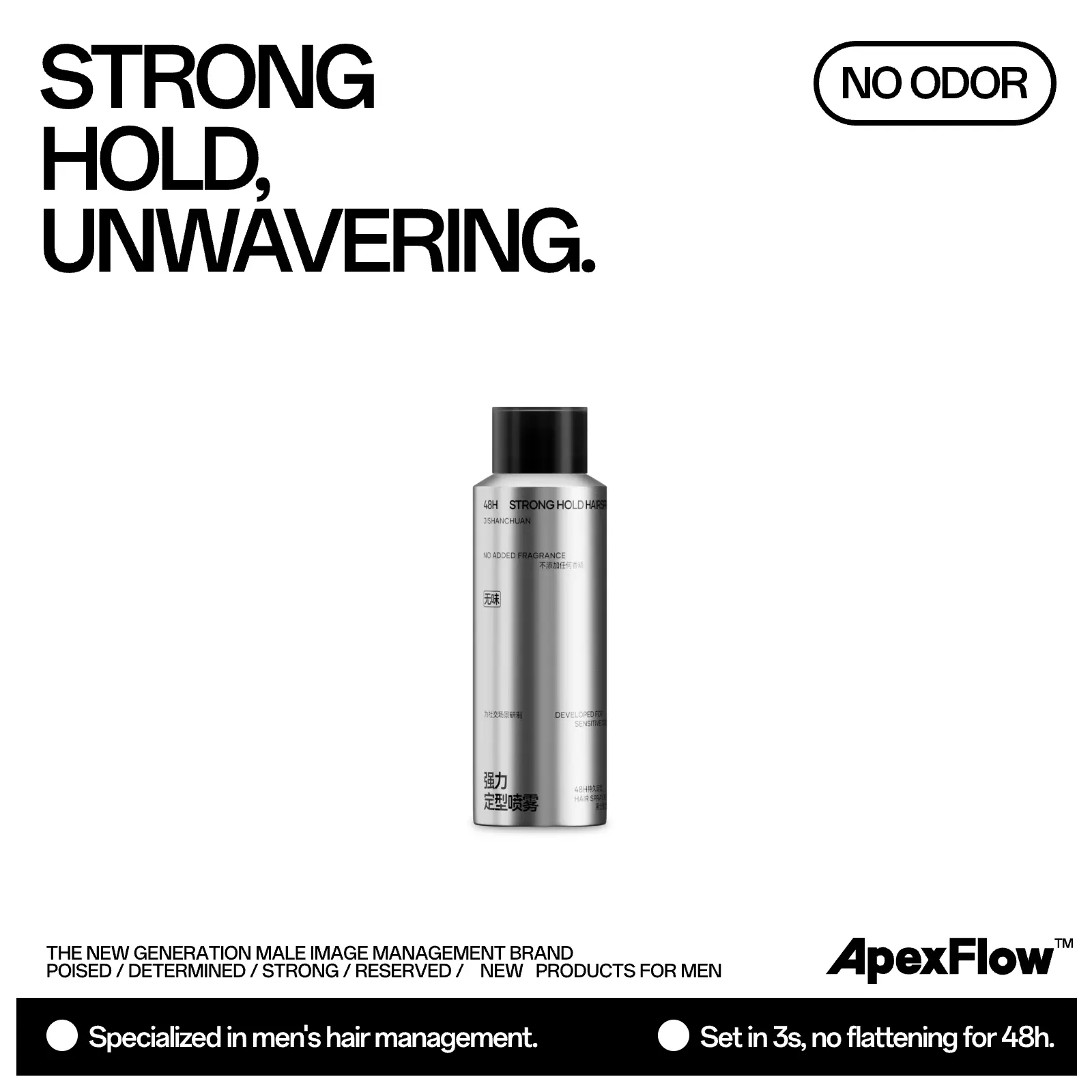 Strong Hold Hair Spray for Men, Quick-Dry Hair Styling Spray, Fragrance-Free Formula,100ml,300ml