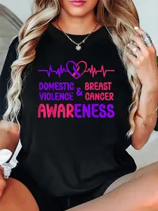 100% Cotton Domestic Violence Breast Cancer Awareness Month supporters T-Shirt Women's vintage Summer vacation tops Graphic Tee