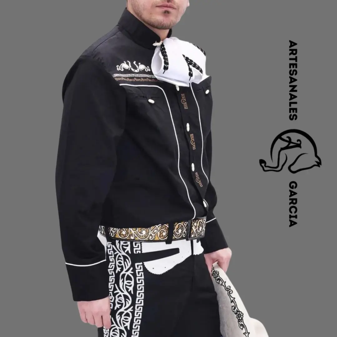 Camisa Charra Tradicional Huesito Negra WD 837