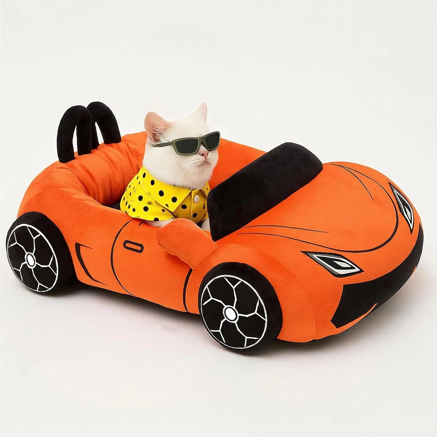 Cute Cat Bed Kitten Bed, Soft Small Dog Bed, Washable Pet Bed Suitable for Puppies and Kittens, Fun Super Car Shape, 24inch