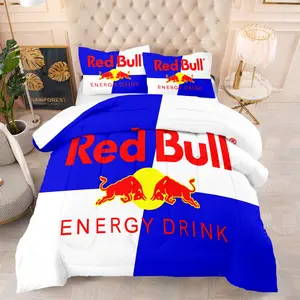 Red Bull Logo Pattern Comforter Set, Soft And Durable Bedding Set, Includes 1 Comforter And 1 Or 2 Pillowcases, Everyday Holiday Birthday Gift Bedroom Decor For Kids And Adults