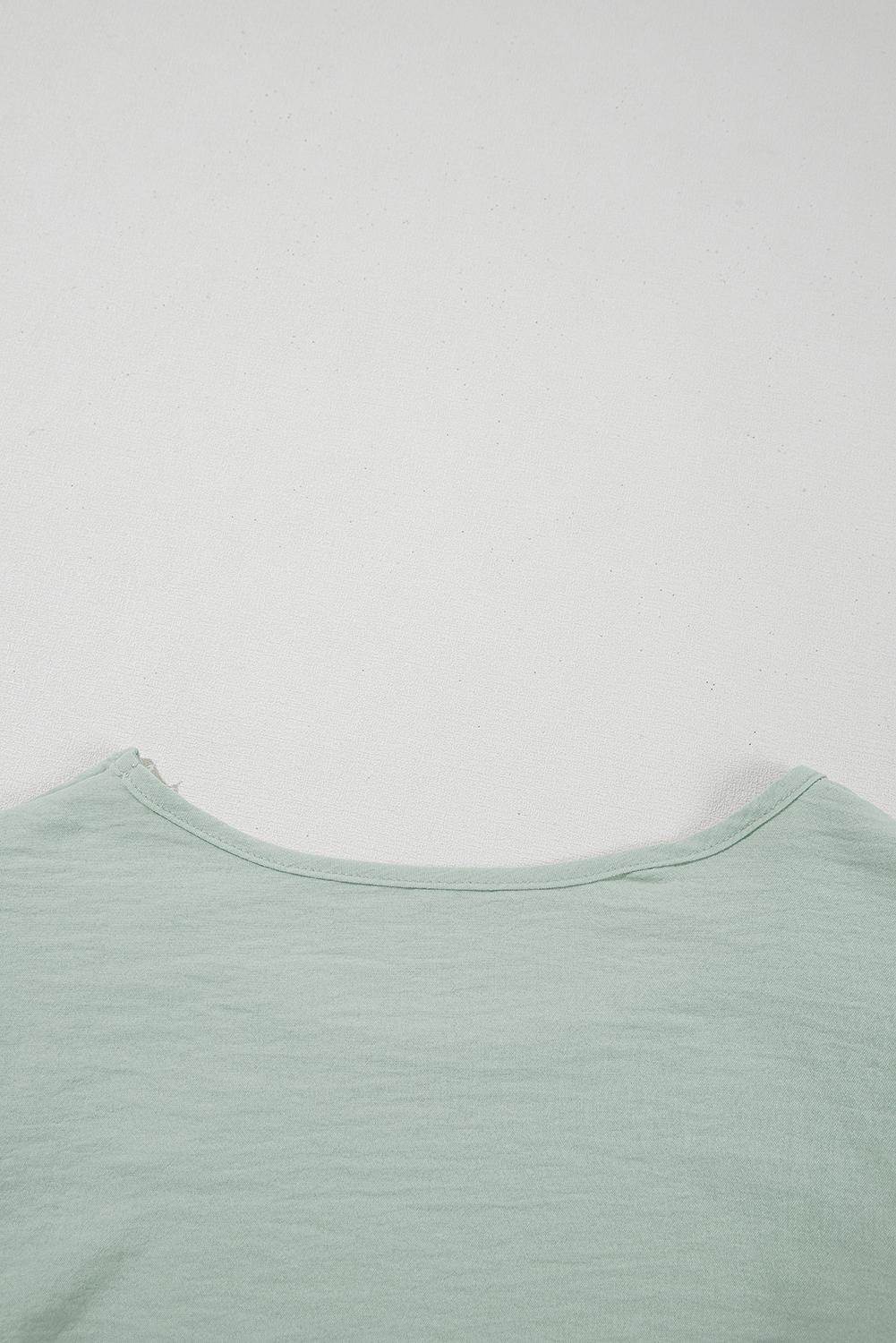 Mist Blue Solid Color Ruffled Short Sleeve Casual Blouse