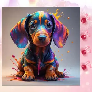 5D DIY Full Drill Round Diamond Painting - Diamond Art Kit Colorful Dog Mosaic, Canvas - DIY Decorative Painting, Home Wall Decor, Suitable for Halloween and Christmas, Birthday and Anniversary Gifts