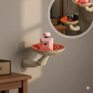 Mushroom Wall Shelf, Floating Wall Mounted Organizer, Bathroom & Study Room Storage, Moisture Resistant Decor, Nordic Style Wall Rack, 3 Sizes for Home, Wall Mount Compatible