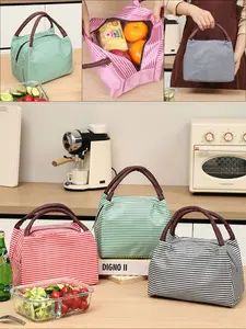 Striped Insulated Lunch Bag, Handheld Bento Box Carrier, Thermal Food Container Pouch, Portable Meal Storage Bag, Reusable Lunch Tote