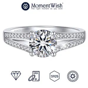【#94 Bonding Ring】MomentWish Synthetic Moissanite Promise Rings for Her, Split Shank Rings in S925 Sterling Silver