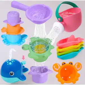 With whale sprayer stacking cups and watering can this 11 pcs mold free bath toys set is designed for kids ages 1-3 as bathtub pool water table toys for toddlers 1-3 easy clean outdoor water toys great for boys girls gifts