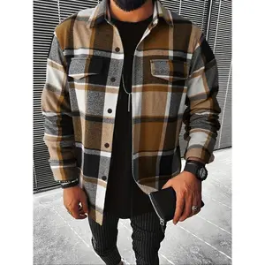 Men’s checked shirt jacket, cardigan cardigan, casual and fashionable jacket, long-sleeved button-front design, perfect for autumn and winter layering GARMENTARY