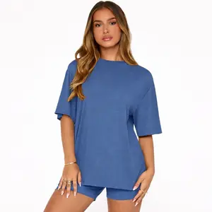 Women Lounge Set - Oversize T-Shirt and Biker Shorts