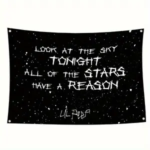 Lil Peep Lyric Theme Tapestry – "Look At The Sky" Lyric, Starry Black Background & Graffiti Font, Emo Rap Style, Perfect for Boys & Girls Dorm Decor & Home Decor Tapestry, Ideal Music Theme Gifts, 2D Print Tapestry