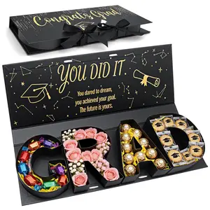 Graduation Gift Box - DIY Fillable GRAD Shape Treat Box - for Money, Flowers & Sweets - Personalized Class of 2026 Keepsake - Large Empty Black Gift Box