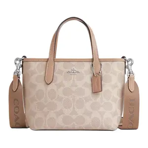 Coach City 15 Tote Bag for Women – Detachable Strap, Faux Leather, Minimalist Style, Grey-Brown