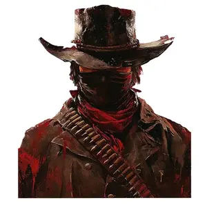 Western Outlaw Cowboy Sticker, Mysterious Bandit With Hat And Red Bandana Vinyl Decal, Dark Western Gunslinger Style Graphic For Laptop, Water Bottle Or Car Window