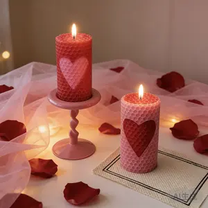 2-pack pink heart-shaped beeswax candles, 10x5cm pink/red honeycomb pillar wax, romantic candles, candle gift box, suitable for Valentine's Day, romantic atmosphere decoration, proposal, wedding decoration, holiday gifts, Mother's Day home decor