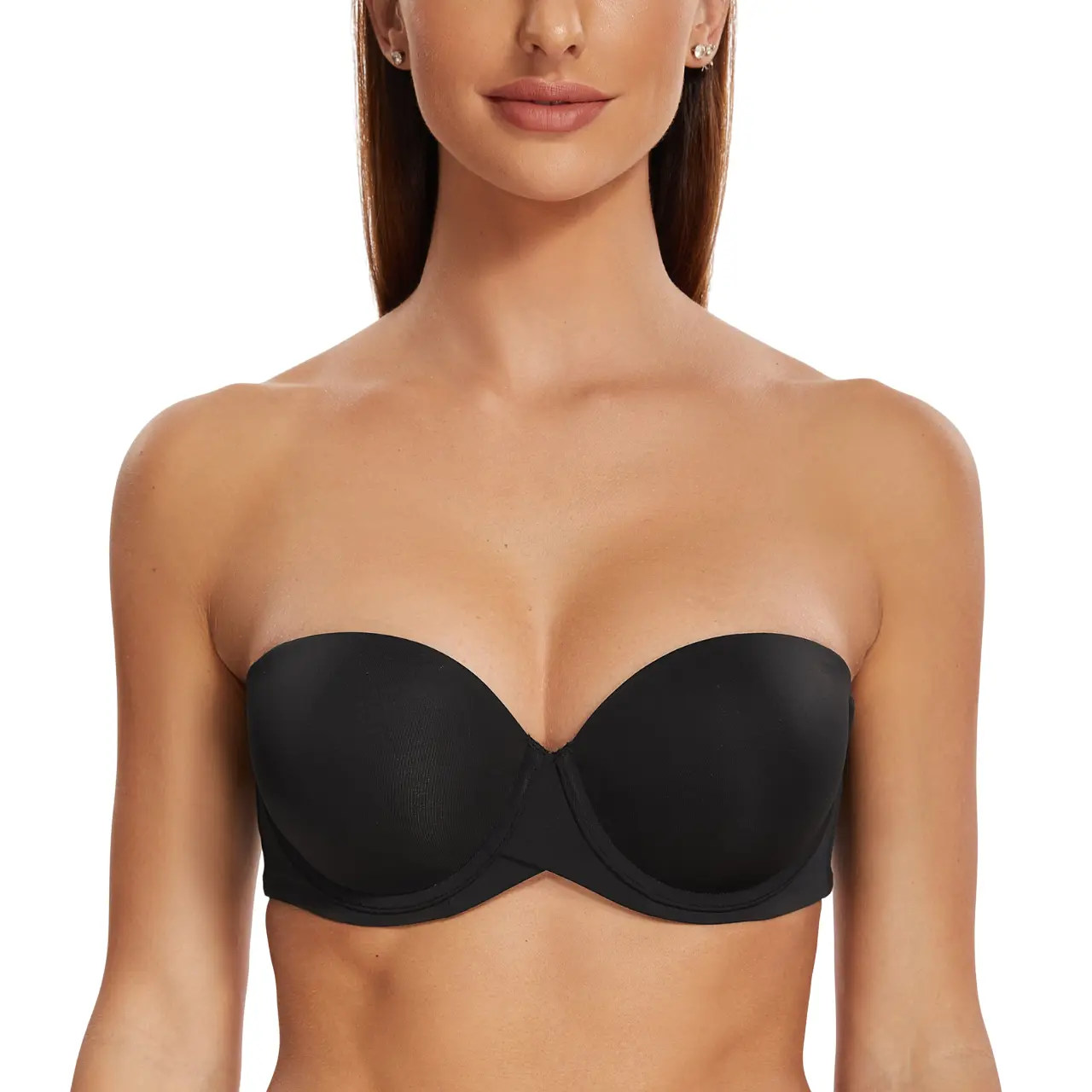 MELENECA Women's Plus Size Minimalist Basic Strapless Seamless Plunge Bra - Foam Underwire Push-Up, Non-Slip Support, Convertible Adjustable Straps, Elastane Fabric, Hand Wash Compatible, Smooth, Stay-Put