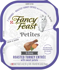 Purina Fancy Feast Gourmet Gravy Wet Cat Food, Petites Turkey & Sweet Potato Entree - (Pack of 12) 2.8 oz. Tubs